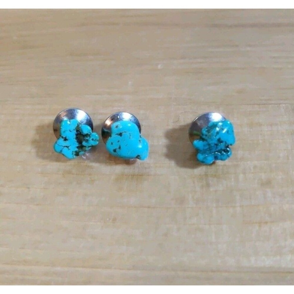 Lot Of 3 VINTAGE NAVAJO TURQUOISE SILVER TIE TAC Pin Stud